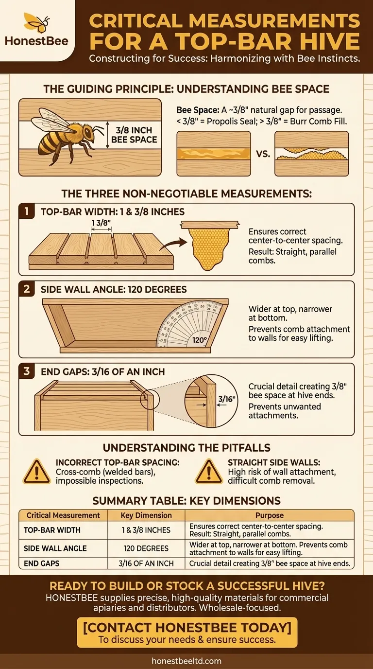 What are the critical measurements for a top-bar hive? Build a Bee-Centric Hive for Easy Management Visual Guide
