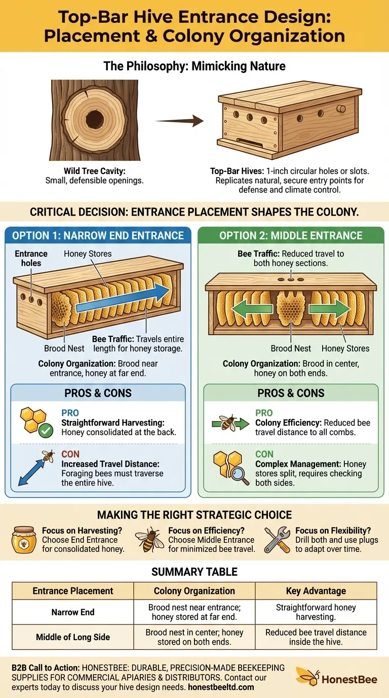How are top-bar hive entrances designed? Optimize Your Hive's Layout and Honey Flow Visual Guide