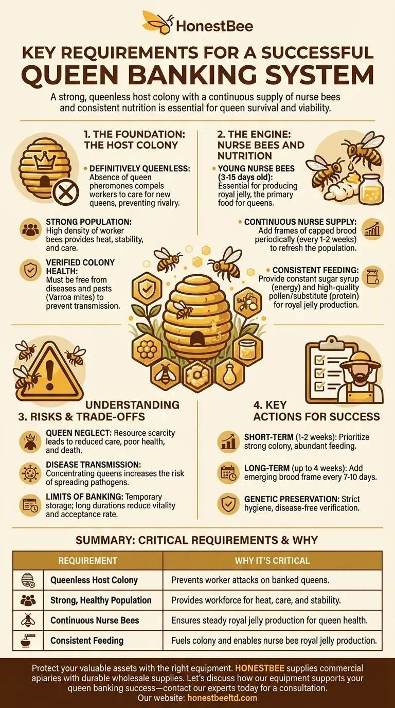 What are the key requirements for a successful queen banking system? Build a Thriving Nursery for Your Queens Visual Guide