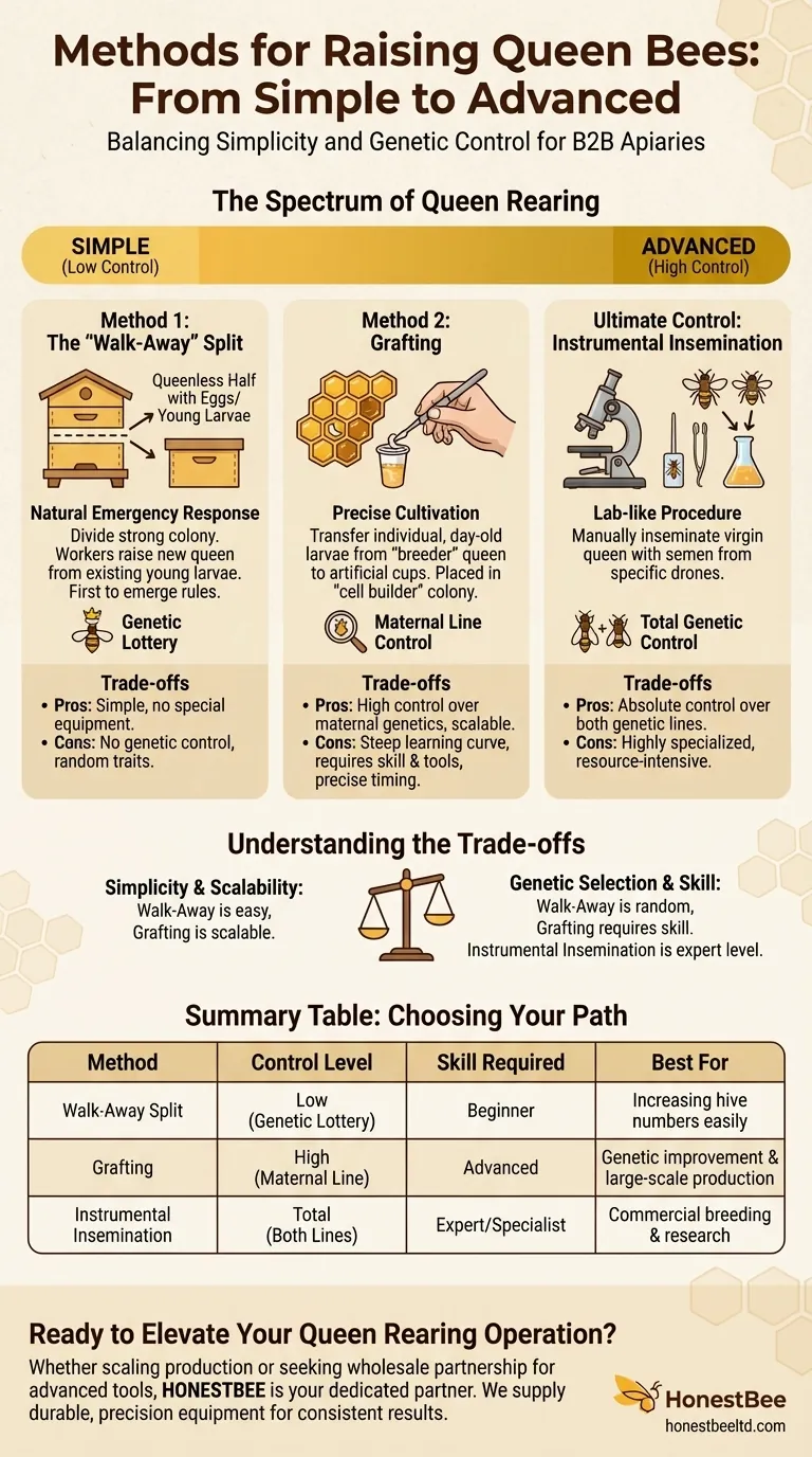 What are the different methods for raising queen bees? Master the Trade-Off Between Simplicity and Control Visual Guide