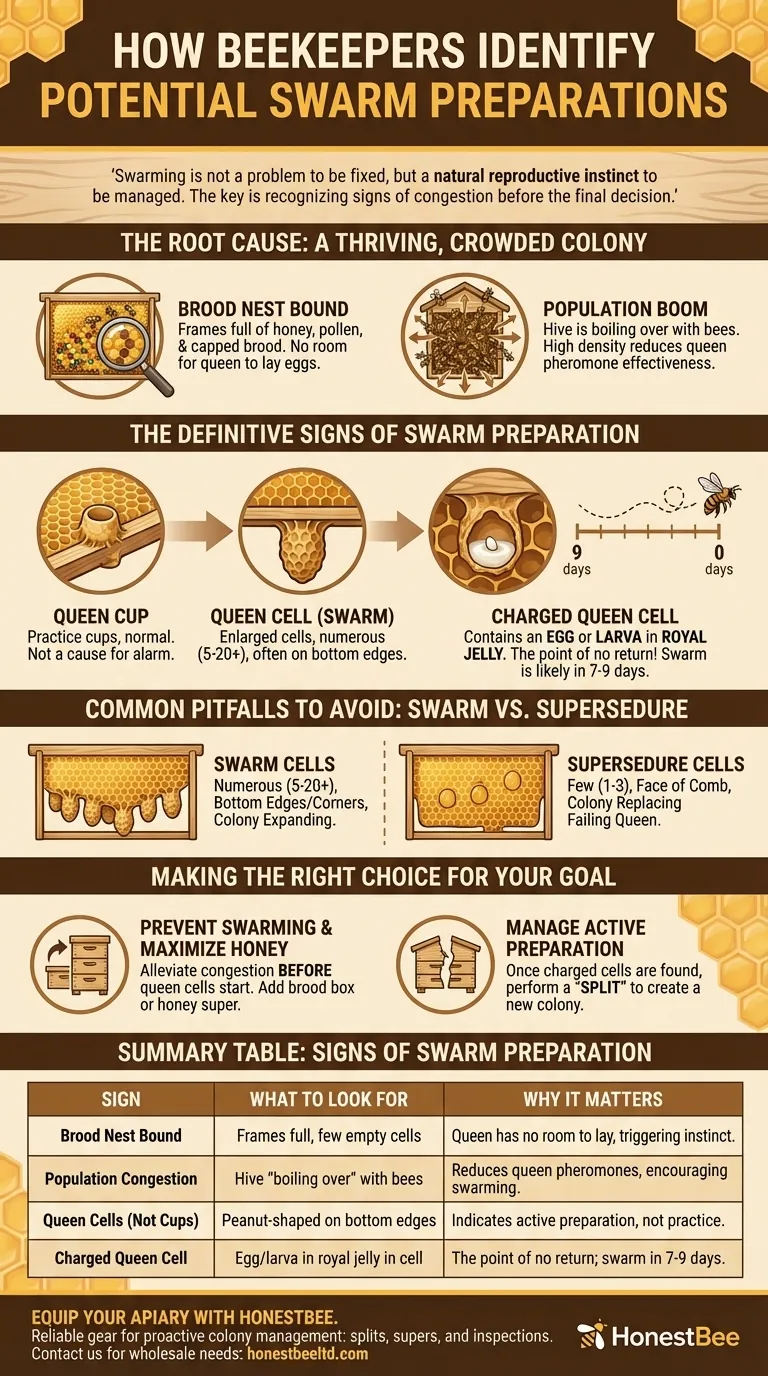 How can beekeepers identify potential swarm preparations? Recognize the signs before your bees leave. Visual Guide