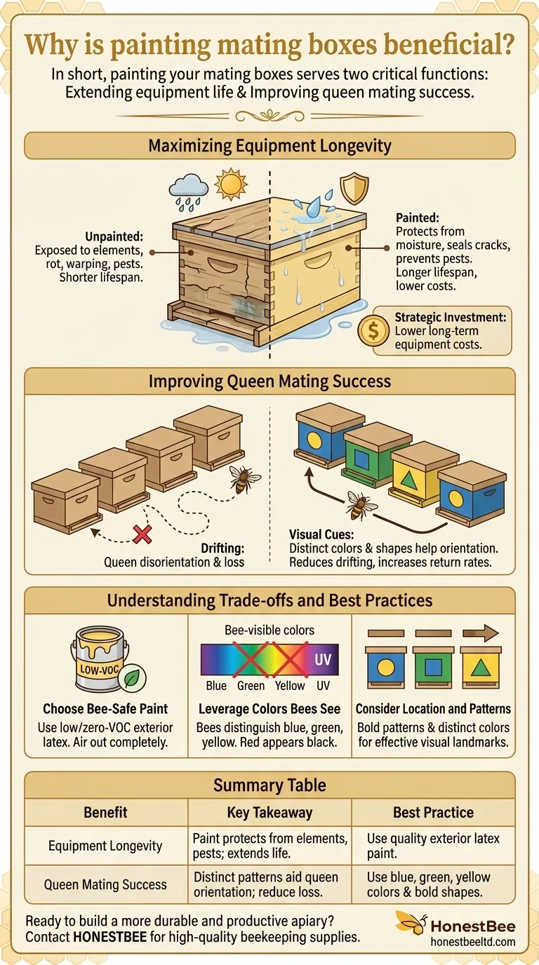 Why is painting mating boxes beneficial? Boost Queen Rearing Success & Equipment Lifespan Visual Guide