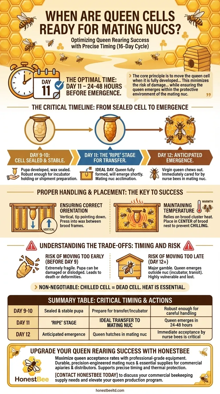متى تكون خلايا الملكة جاهزة لخلايا التزاوج؟ نافذة النقل الحرجة في اليوم 11 دليل مرئي