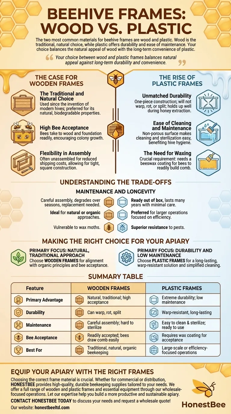 What materials are commonly used for beehive frames? Wood vs. Plastic for Your Apiary Visual Guide