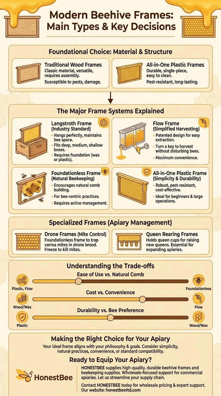 What are the main types of beehive frames used in modern beekeeping? Find the Perfect Fit for Your Apiary Visual Guide