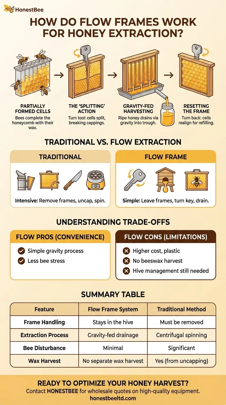 How do Flow frames work for honey extraction? The Gravity-Fed Harvesting System Explained Visual Guide