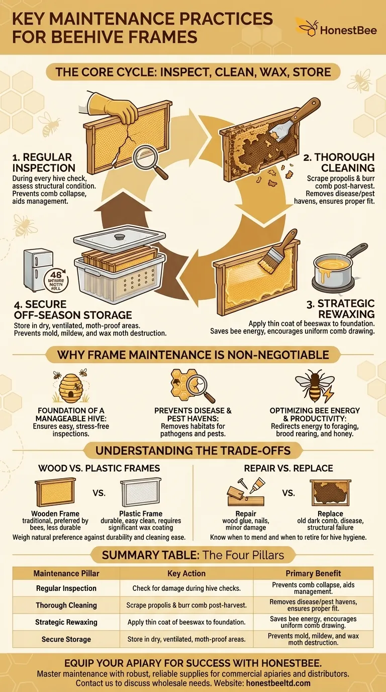 What are the key maintenance practices for beehive frames? Ensure Hive Health & Maximize Productivity Visual Guide