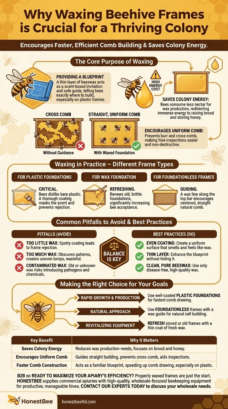 Why is waxing beehive frames important? Boost Comb Building & Hive Productivity Visual Guide