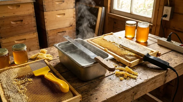 What tools can be used to remove the beeswax capping from honey cells? Choose the Right Tool for Your Harvest Scale