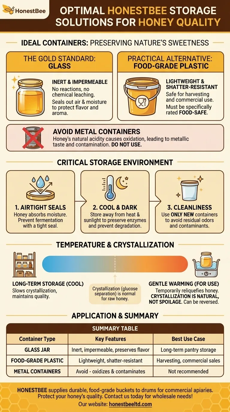 What types of containers are recommended for storing honey? Preserve Quality with the Right Materials Visual Guide