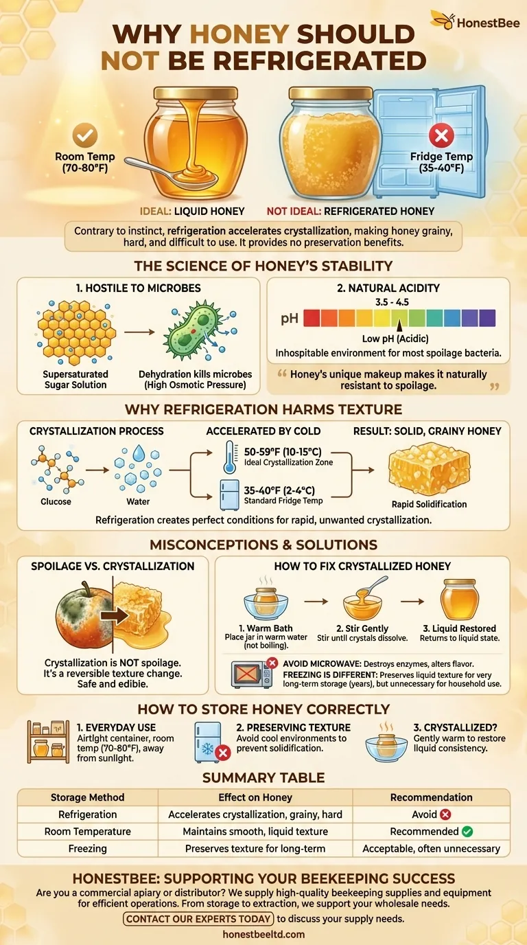Why should honey not be refrigerated? Preserve its natural texture and quality. Visual Guide