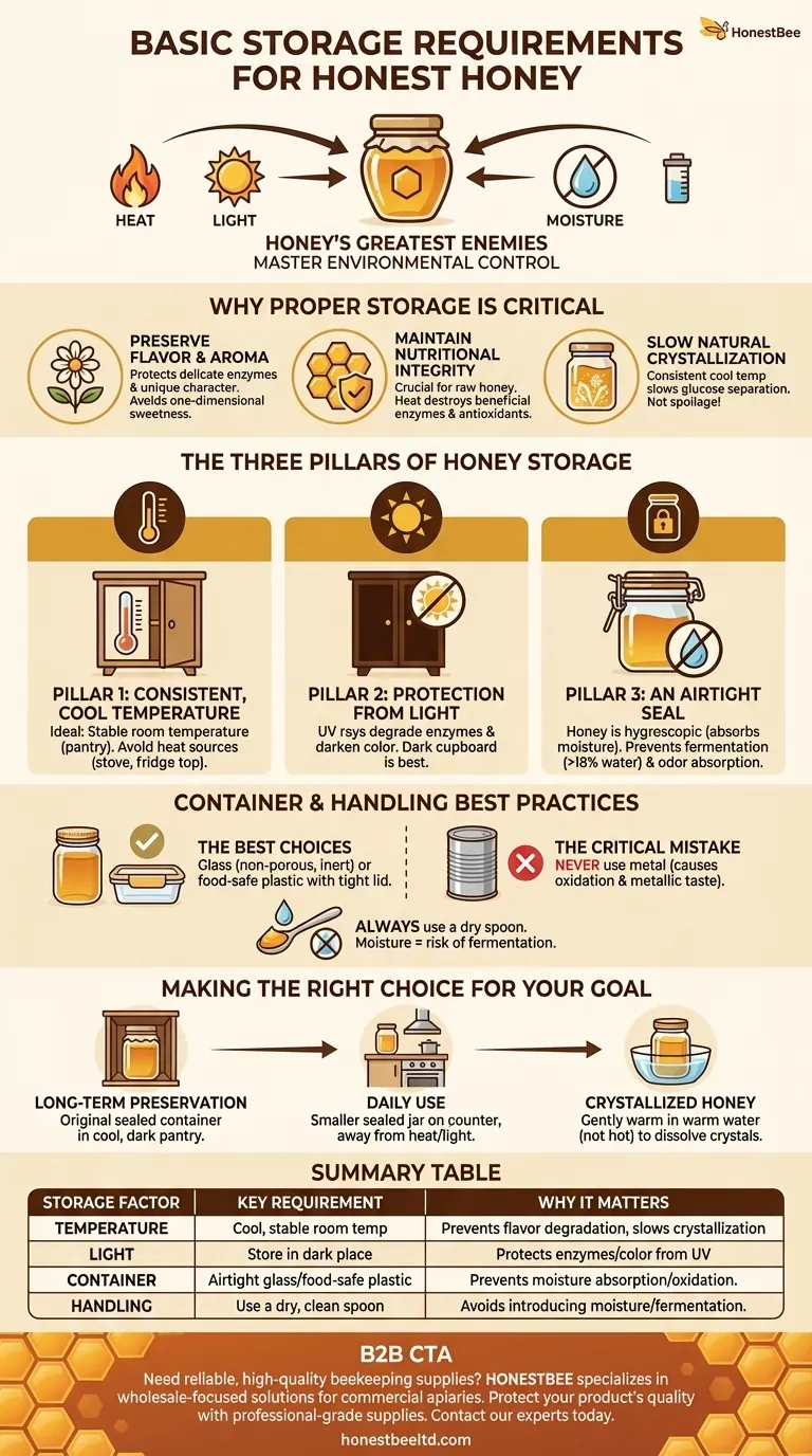 What are the basic storage requirements for honey? Keep Your Honey Fresh and Flavorful for Years Visual Guide