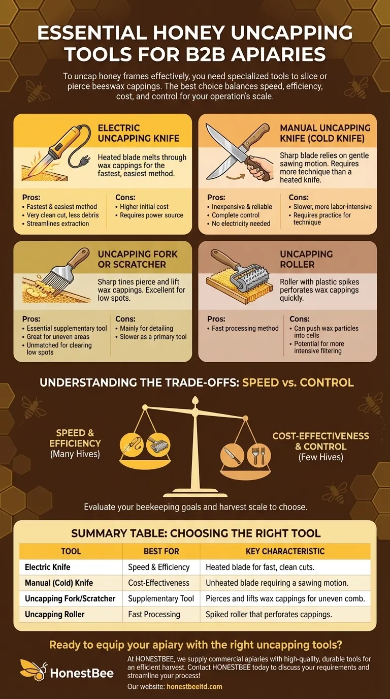What are the essential tools for uncapping honey frames? Choose the Right Tool for Your Apiary Visual Guide
