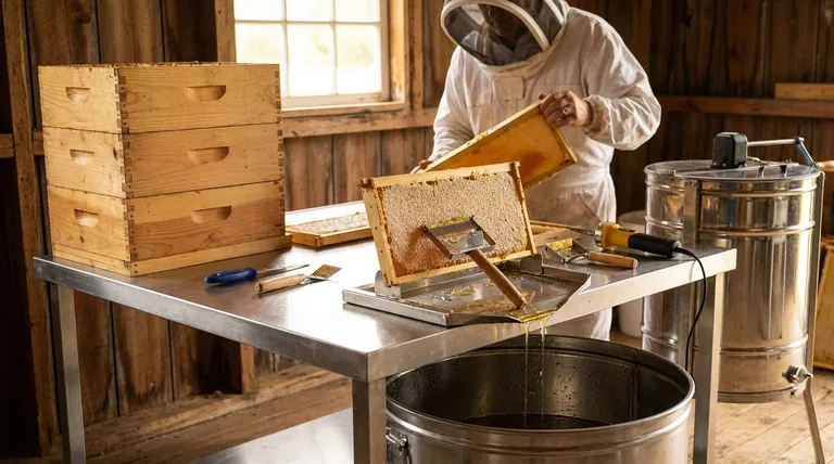 How should a beekeeper set up their workspace for uncapping? Create an Efficient & Clean Harvesting Station