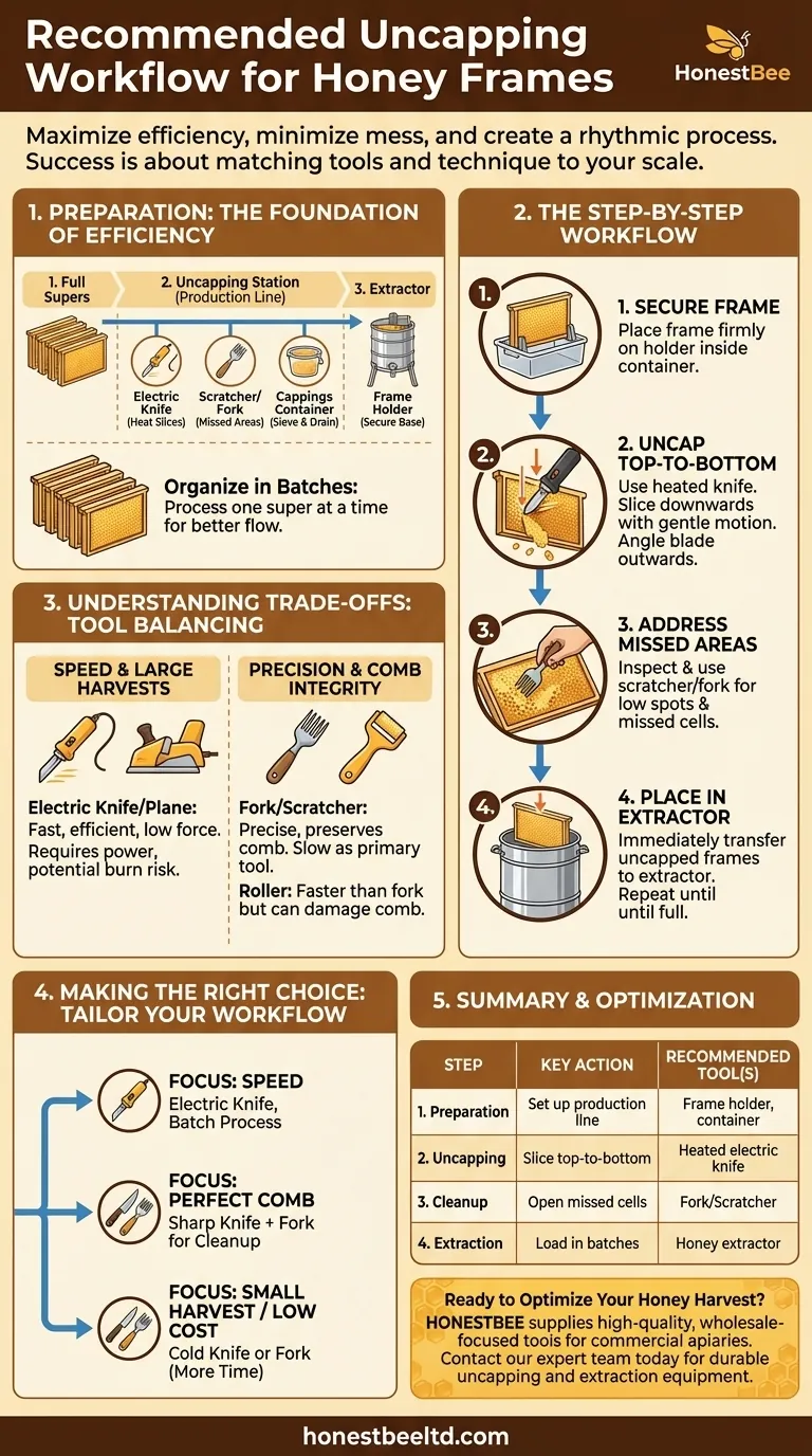 Was ist der empfohlene Arbeitsablauf zum Entdeckeln von Waben? Meistern Sie die Stapelverarbeitungsmethode für Effizienz Visuelle Anleitung