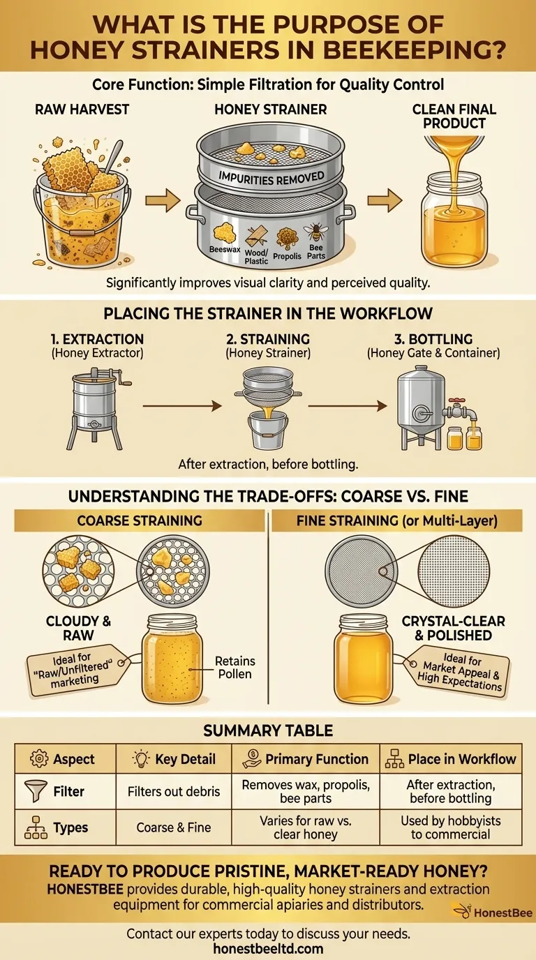 What is the purpose of honey strainers in beekeeping? Ensure Clean, High-Quality Honey Visual Guide