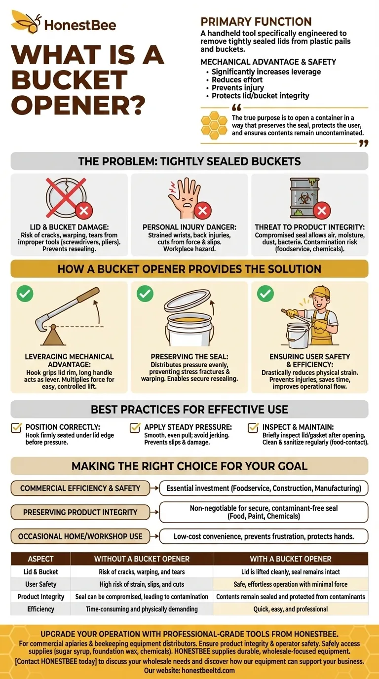 Cos'è un apri secchio e qual è la sua funzione principale? Aprire i secchi in sicurezza e preservare le guarnizioni Guida Visiva