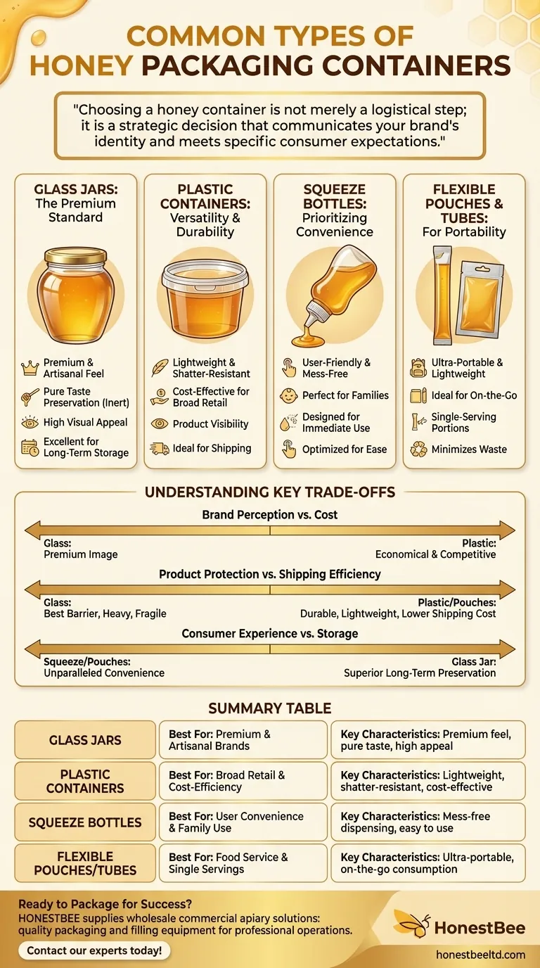 What are the common types of honey packaging containers? A Guide to Glass, Plastic & Pouches Visual Guide