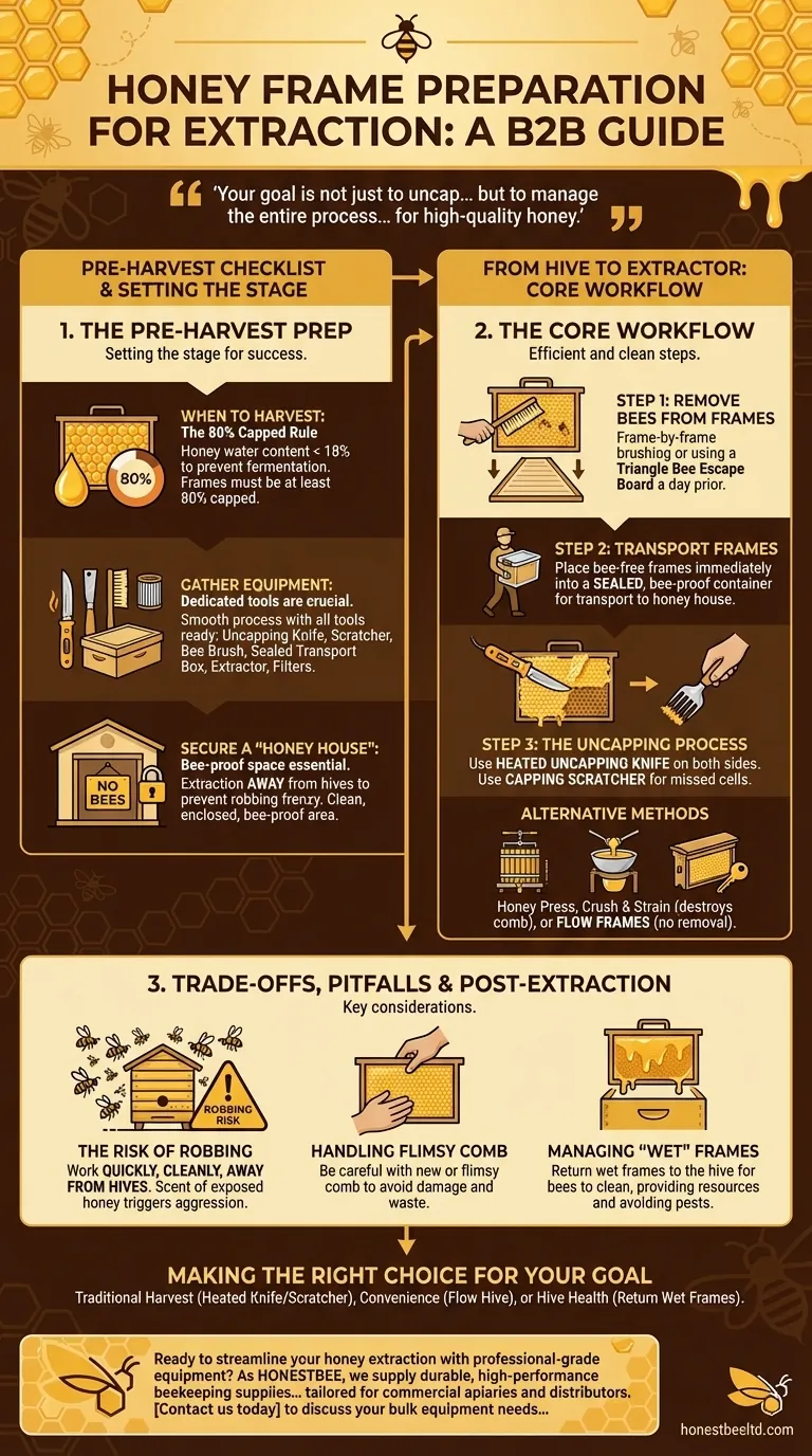 How are honey frames prepared before extraction? Master the Hive-to-Honey-House Process Visual Guide