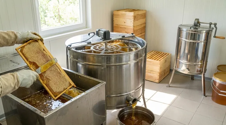 What factors should be considered when choosing between an electric and manual honey extractor?
