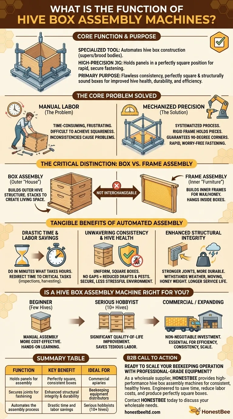 Qual è la funzione delle macchine assemblatrici di cassette per alveari? Aumenta l'efficienza dell'apiario con un assemblaggio di precisione Guida Visiva