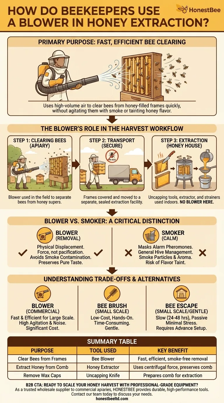 How do beekeepers use a blower in honey extraction? Efficiently Clear Bees for a Purer Harvest Visual Guide