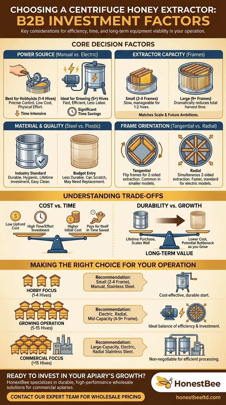 What factors should be considered when choosing a centrifuge honey extractor? Maximize Your Harvest Efficiency Visual Guide