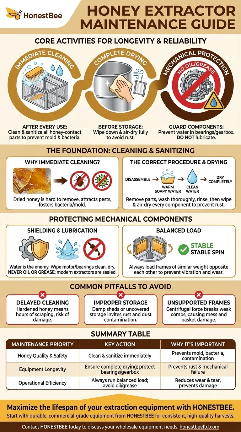 How should a centrifuge honey extractor be maintained? Ensure Longevity & Honey Quality Visual Guide