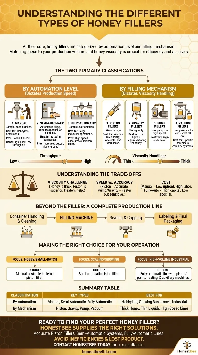 Quali sono i diversi tipi di riempitrici per miele? Una guida alle riempitrici manuali, semi-automatiche e completamente automatiche Guida Visiva