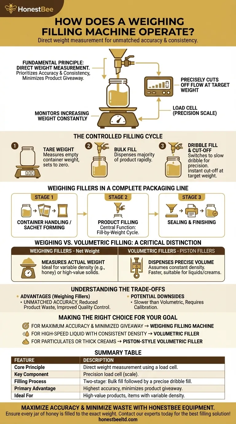How does a weighing filling machine operate? Achieve Precise, Consistent Product Filling Visual Guide