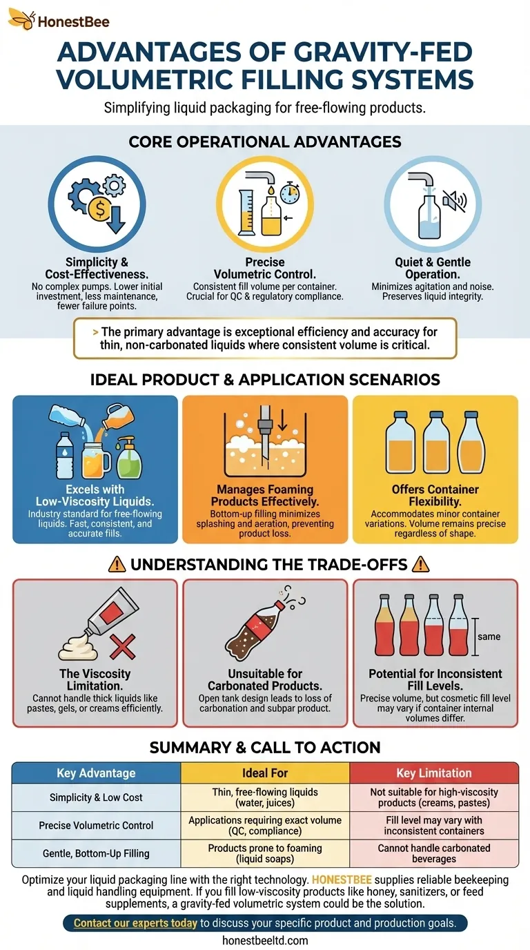 What are the advantages of gravity-fed volumetric filling systems? Achieve Cost-Effective, Gentle Liquid Filling Visual Guide