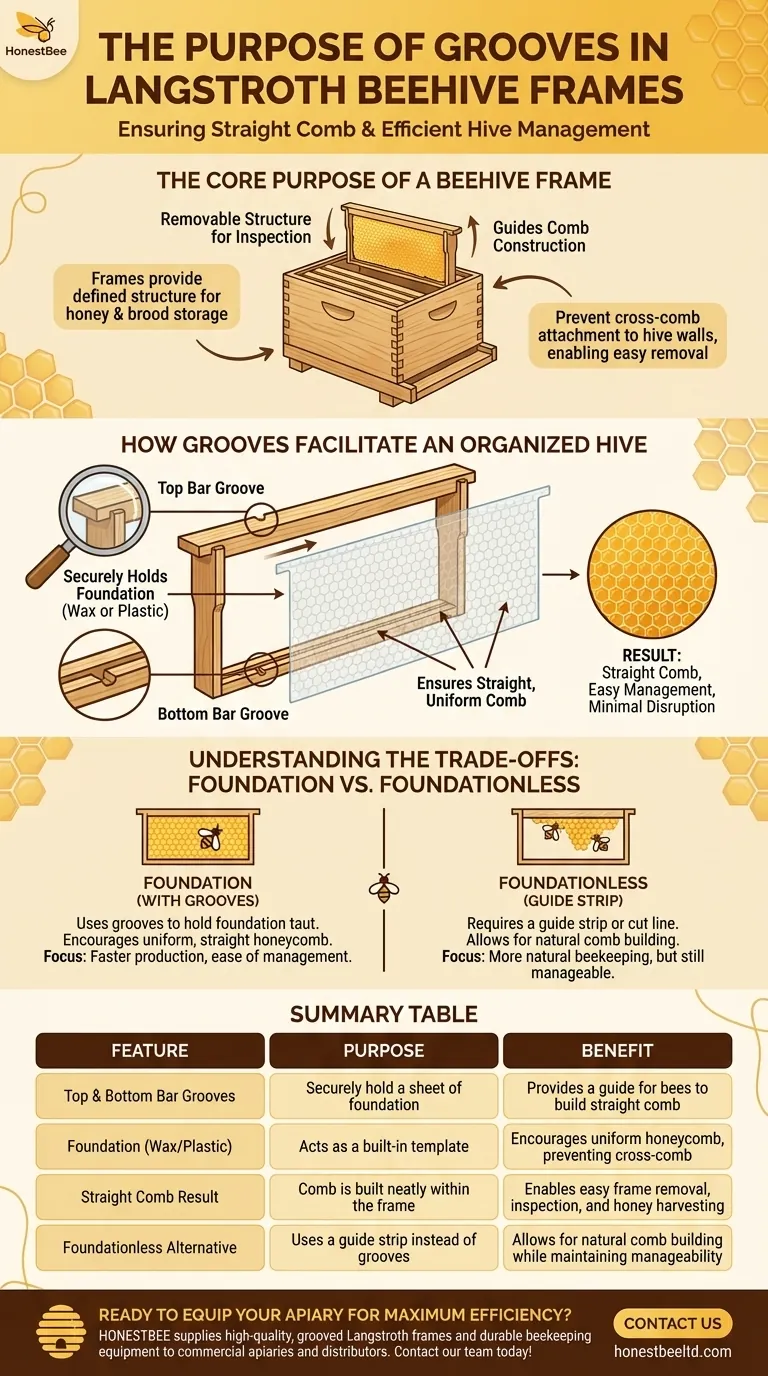 How are grooves used in Langstroth beehive frames? The Key to Organized Honey Production Visual Guide