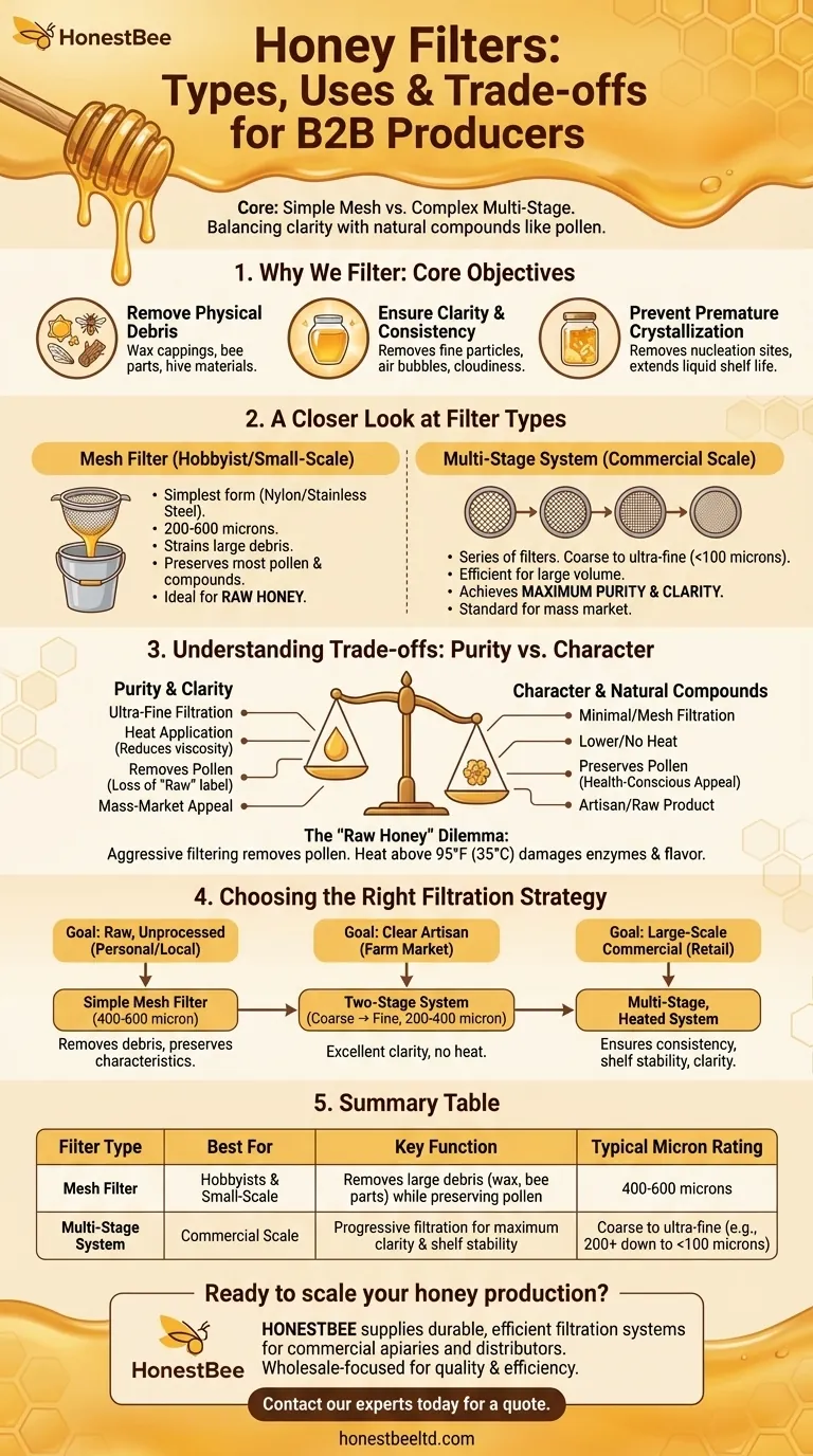 Quali sono i tipi di filtri per il miele e i loro usi? Scegli il sistema giusto per la tua scala Guida Visiva
