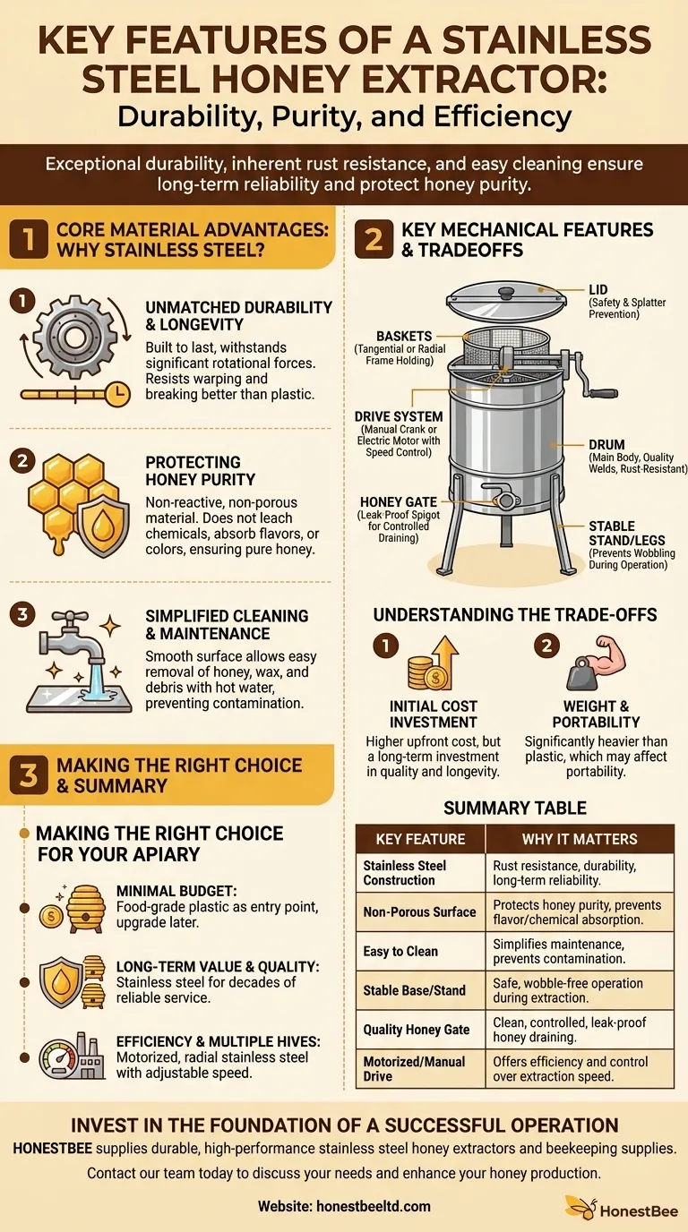 Quali sono le caratteristiche principali di uno smielatore in acciaio inossidabile? Garantisci purezza e longevità al tuo miele Guida Visiva