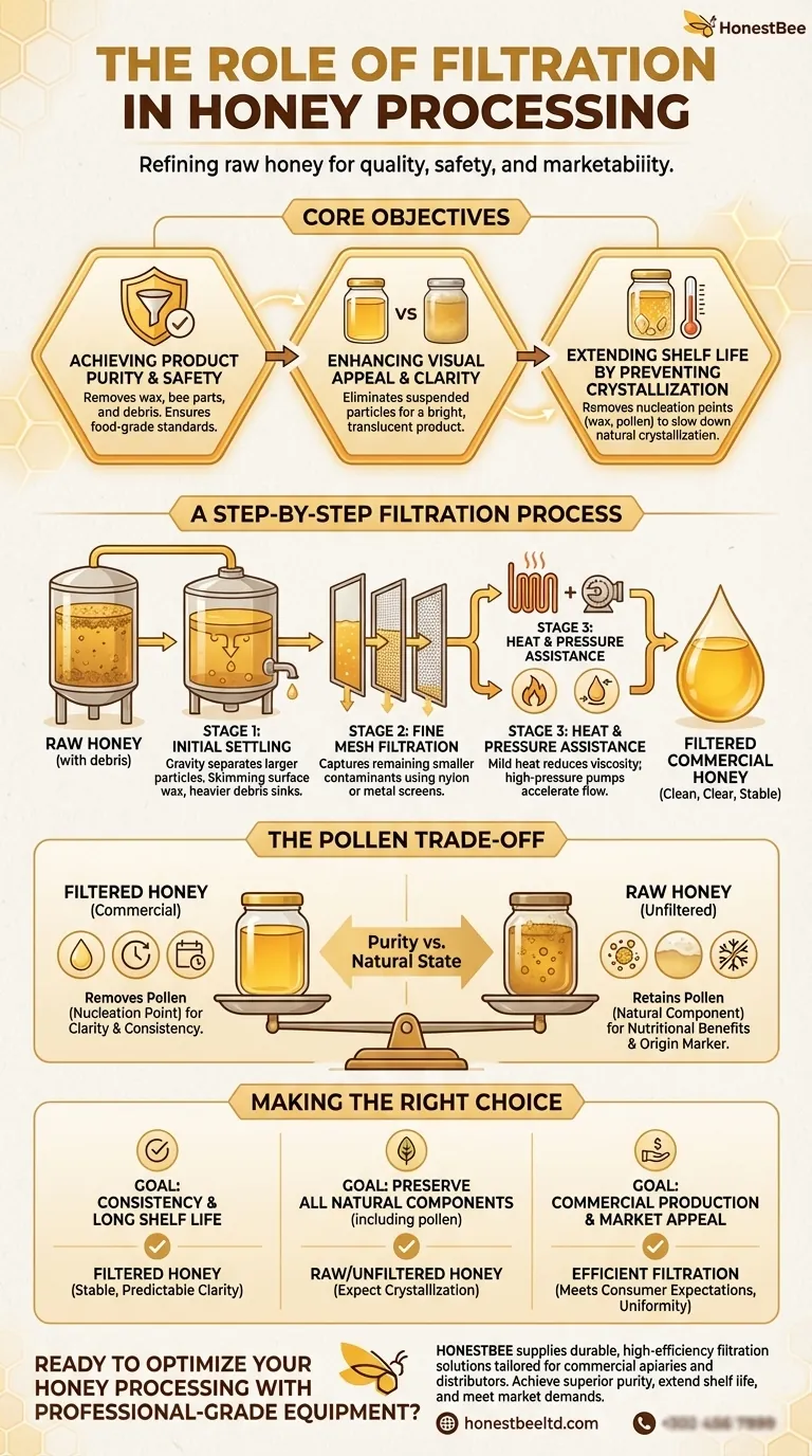 What is the role of filtration in honey processing? Ensure Purity, Clarity, and Shelf Life Visual Guide