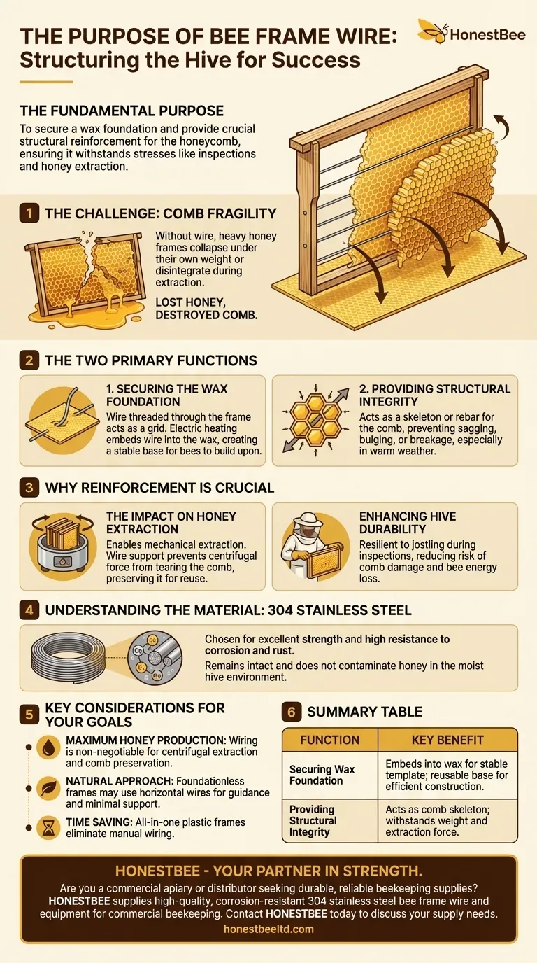 벌집 틀 철사의 목적은 무엇인가요? 밀랍 기초를 고정하고 벌집을 강화합니다. 시각적 가이드