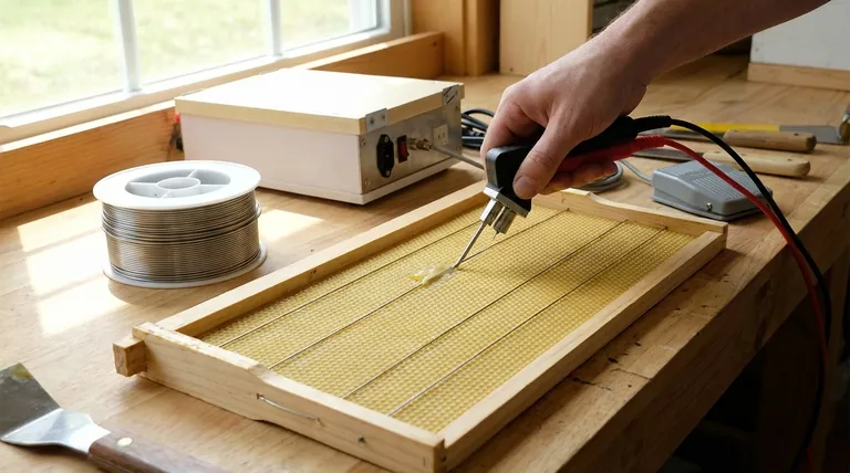 벌집 틀 철사의 목적은 무엇인가요? 밀랍 기초를 고정하고 벌집을 강화합니다.