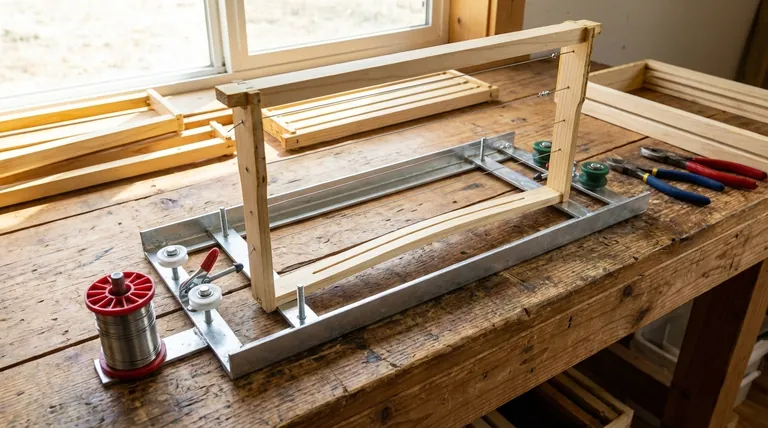 蜂箱框在穿线时如何保持线张力?使用夹具制作完美绷紧的蜂箱框