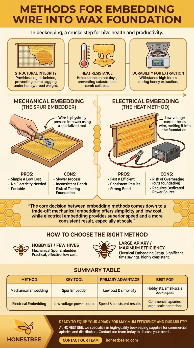 What methods are used to embed wire into the foundation? A Guide to Stronger, More Durable Beehives Visual Guide