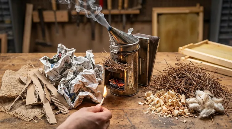 What materials can be used to start a fire in a bee smoker? Master the Two-Stage Process for Calm Hives