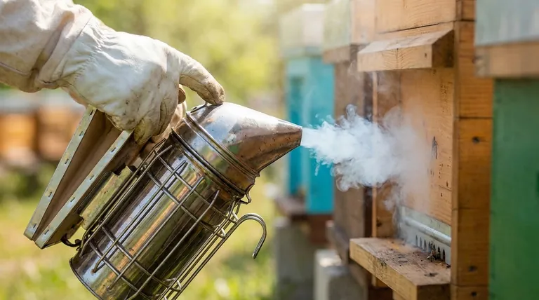 How should a beekeeper approach the hive when using a smoker? Master Gentle Techniques for Calm Inspections