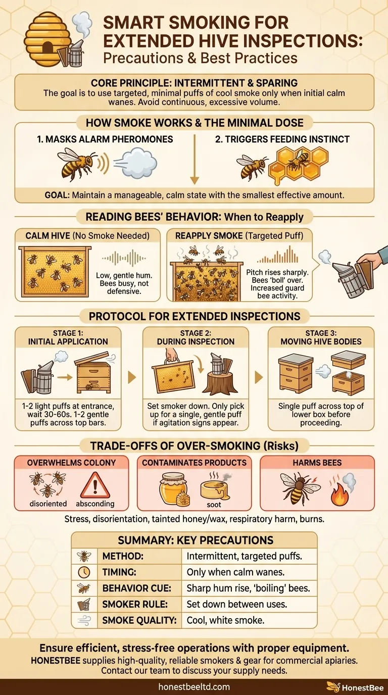 What precautions should be taken when smoking a hive for an extended period? Master the Minimal Effective Dose Visual Guide