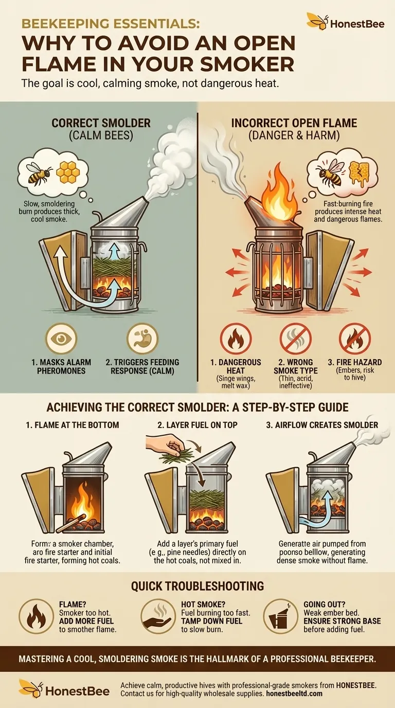为什么在烟熏器中使用明火很重要，需要避免？确保蜜蜂安全和蜂巢健康 图解指南