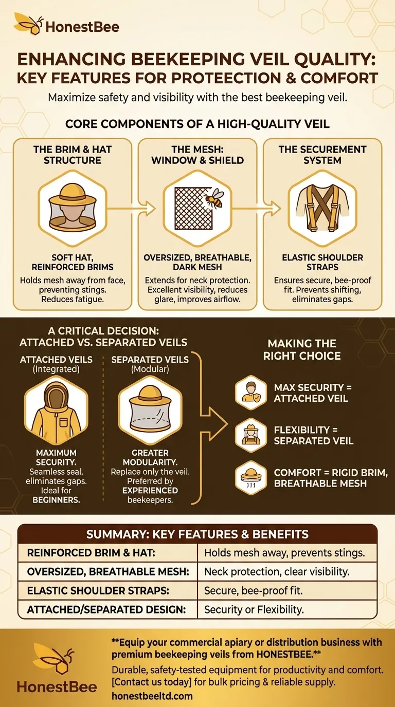 What features enhance the quality of the beekeeping veil? Choose the Right Protection for Your Apiary Visual Guide