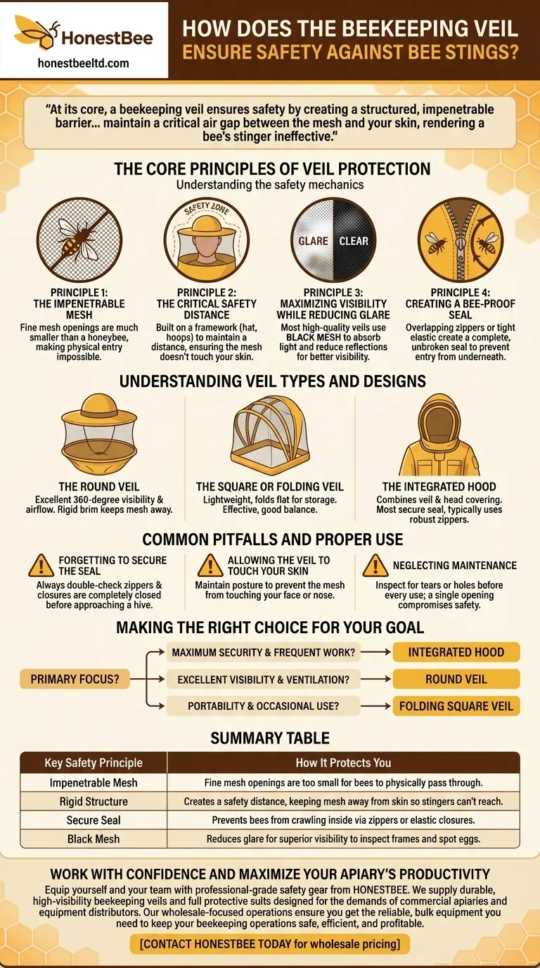 How does the beekeeping veil ensure safety against bee stings? A Guide to Confident Hive Work Visual Guide