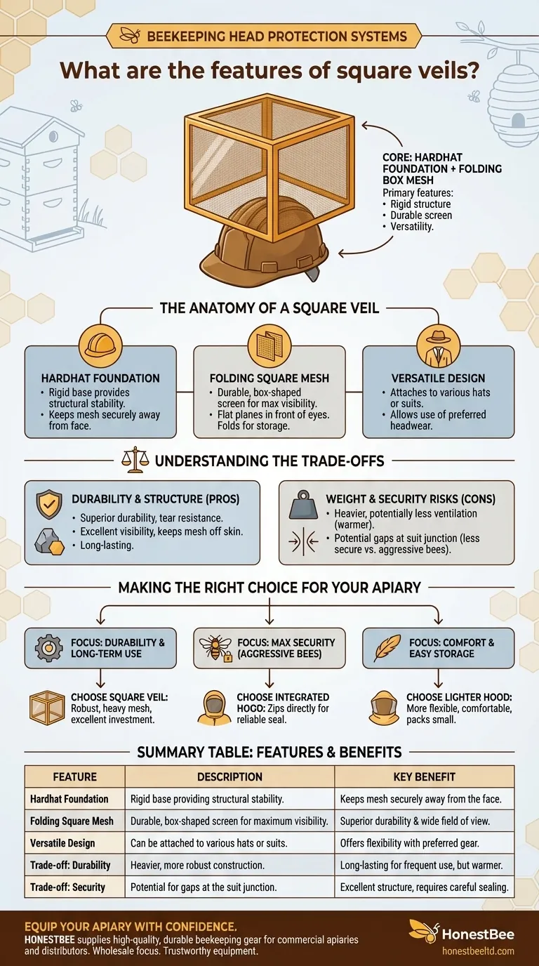 Quais são as características dos véus quadrados? Uma Escolha Durável e Rígida para Apicultores Guia Visual