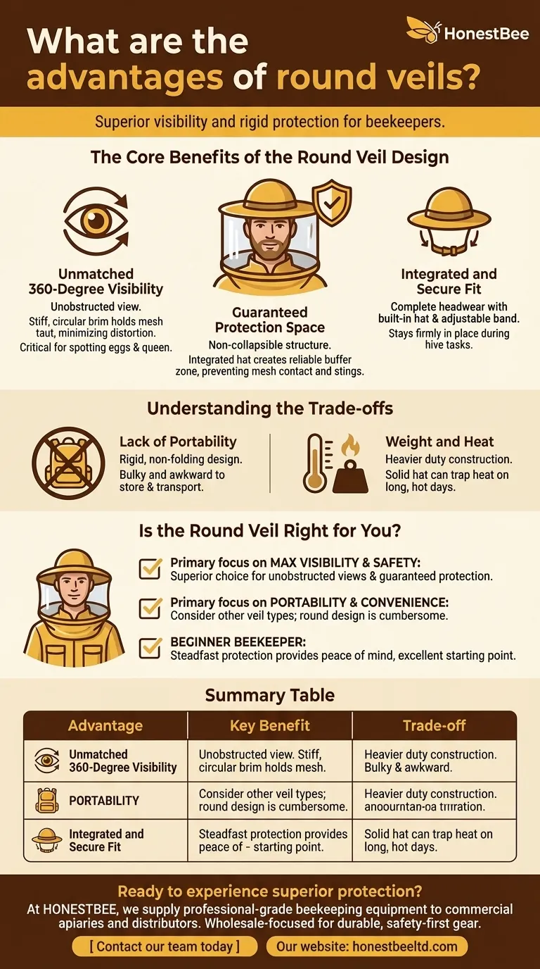 What are the advantages of round veils? Superior Visibility & Guaranteed Protection Visual Guide