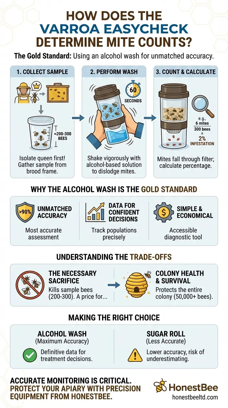 How does the Varroa EasyCheck determine mite counts? Achieve Accurate Hive Health Monitoring Visual Guide