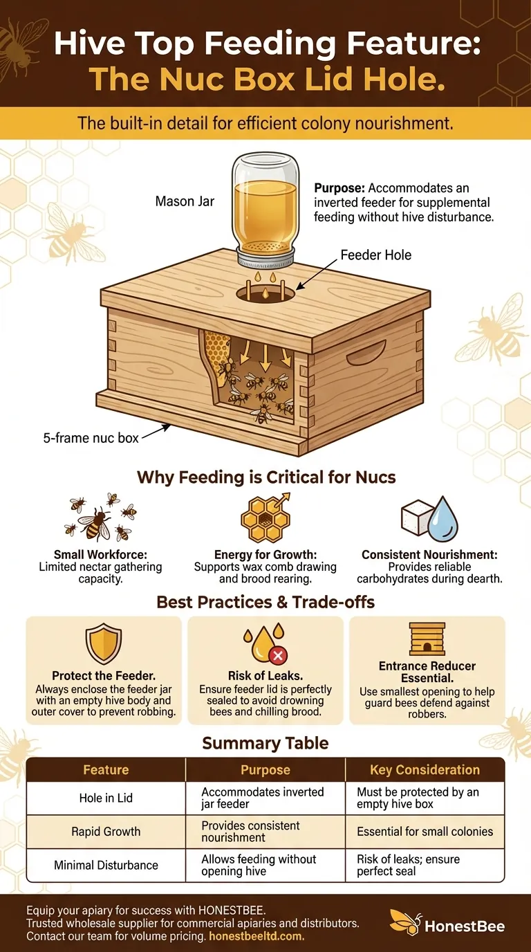 What built-in detail do many 5-frame nuc boxes have on the lid? A Guide to Efficient Hive Top Feeding Visual Guide