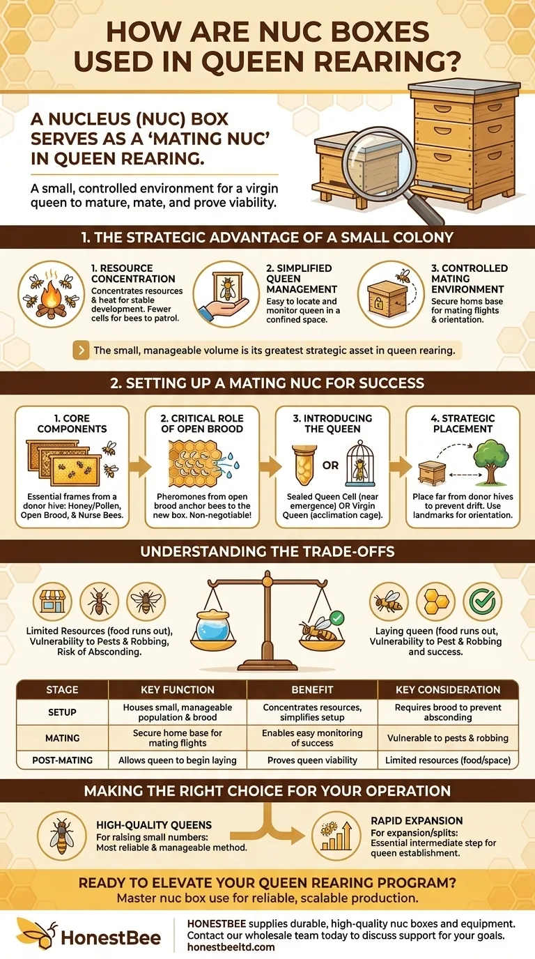 ¿Cómo se utilizan las colmenas de núcleo (nuc boxes) en la cría de reinas? La herramienta esencial para un apareamiento de reinas fiable Guía Visual